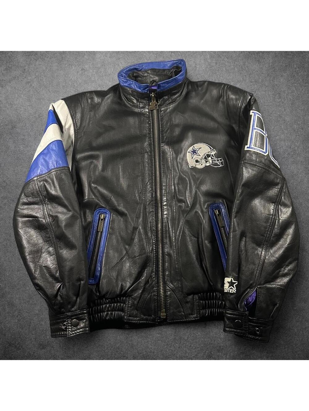 Vintage 90s starter nfl made in Korea Dallas cowboys leather jacket - size med.